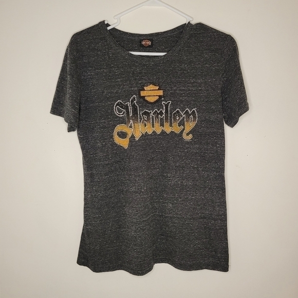 𝅺HARLEY Davidson Women’s Grey Short Sleeve Graphic T-Shirt Size (Large) - Picture 1 of 5